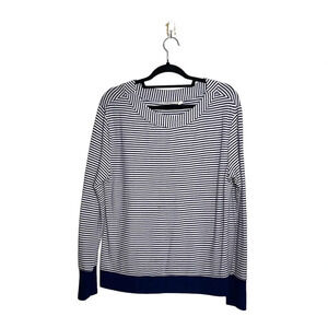 Athleta Studio White & Navy Blue Striped Boatneck Plush Sweater Medium Women’s
